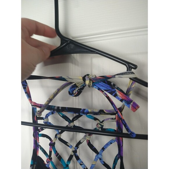 Tahiti Woman's L One Piece Swimwear V Cross Cross Halter Floral Tropical Beachy - Picture 5 of 9